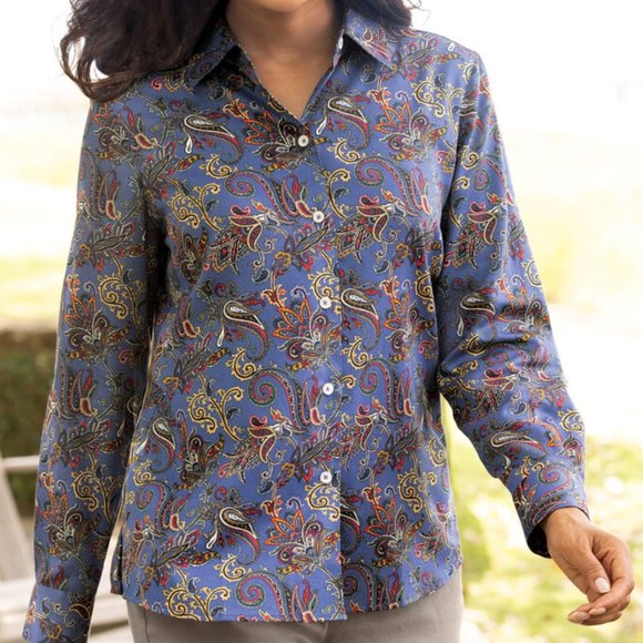Foxcroft Tops - Foxcroft Appleseed's‎ Petites 18 18P Paisley Iris Wrinkle Free Shaped Fit Shirt